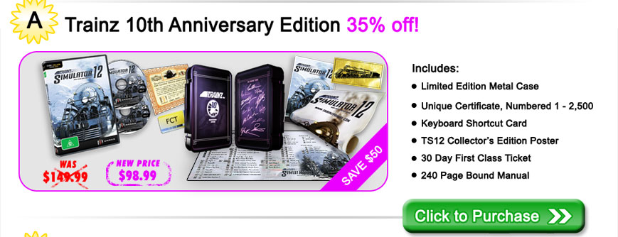 Click to receive 35% discount for Trainz 10th Anniversary Collector's Edition